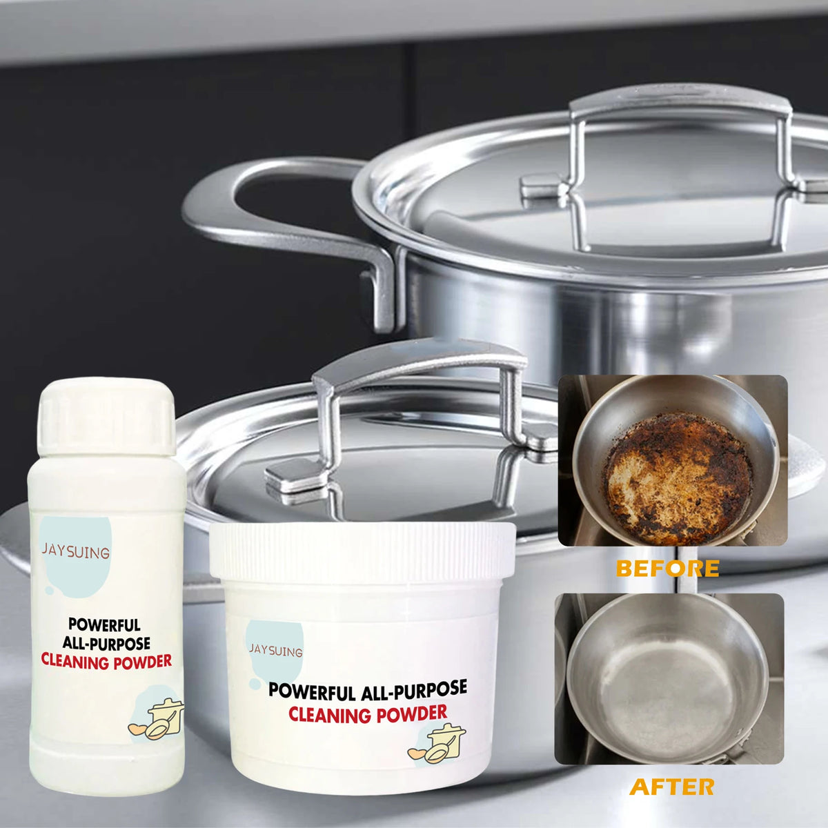 Multi-Purpose Cleaning Powder for Kitchenware - Pot Rust Stain Removal Foam Detergent Heavy Oil & Grease Cleaner