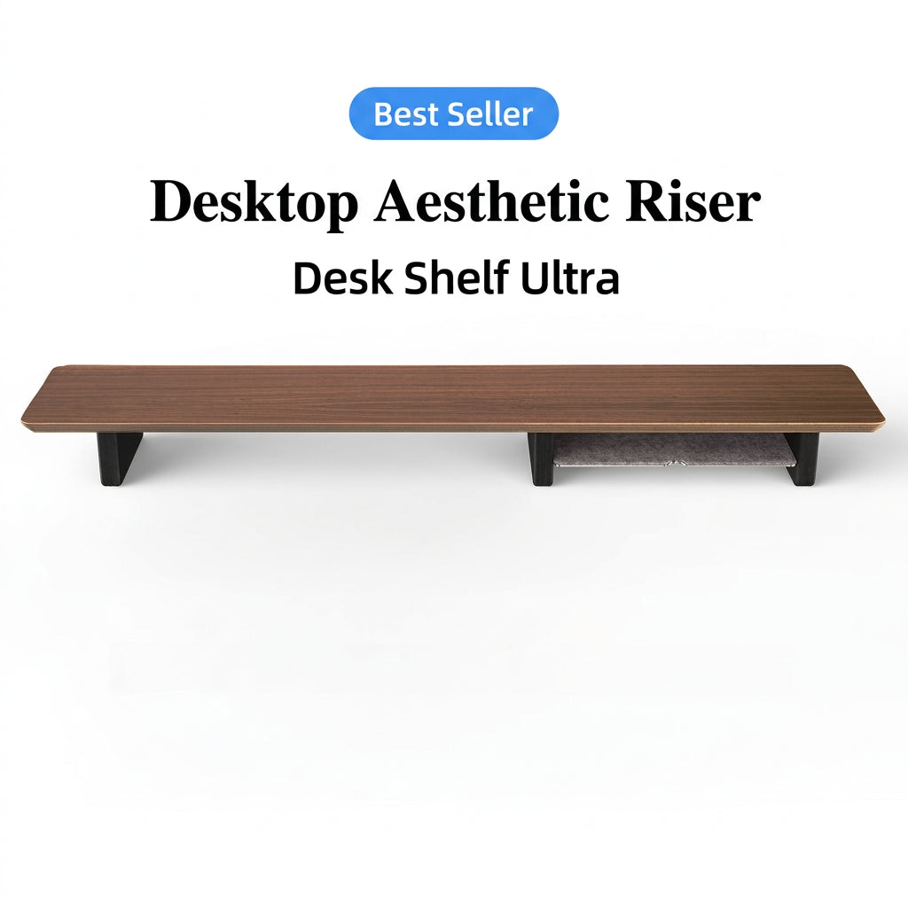 Premium Black Walnut Wood Monitor Stand Office Riser for Computer Screen Extra Long Laptop Rack Desktop Management Storage Shelf
