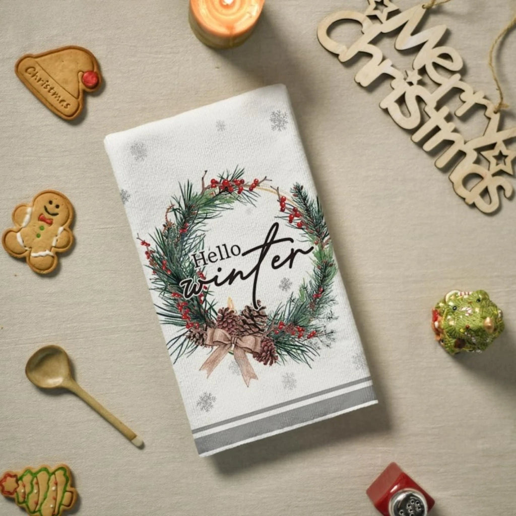 Christmas Pine Trees Snowflakes Designs Kitchen Dish Towels Cleaning Supplies Quick Drying Bar Hand Dishcloths Xams Decorations