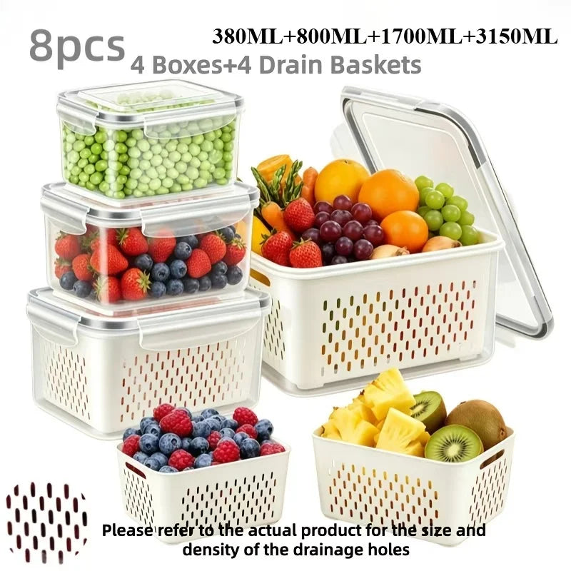 6pcs/set Large Capacity Fruit Storage Containers for Fridge with Removable Colander,Keep Berry Fruit Fresh Longer