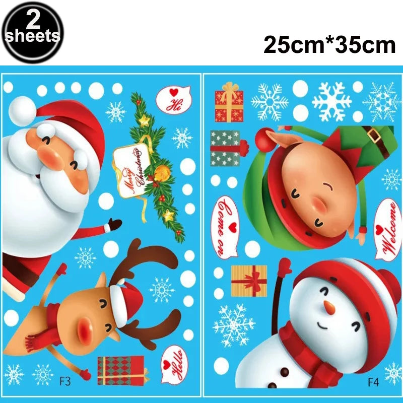 Christmas Window Stickers Santa Claus Reindeer Snowflake Static Window Clings Merry Christmas Glass Decals New Year Party Decors