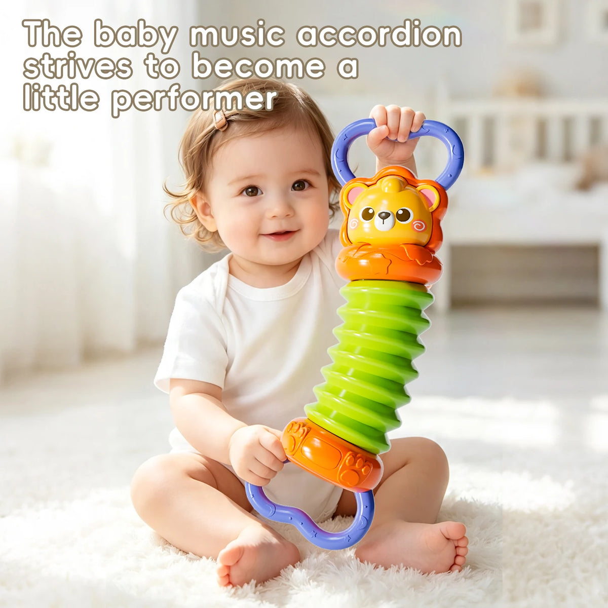 Baby Musical Accordion Toy Stretch Squeeze Animal Early Education Music Sensory Motor Skill Development for 6+ Months Infants