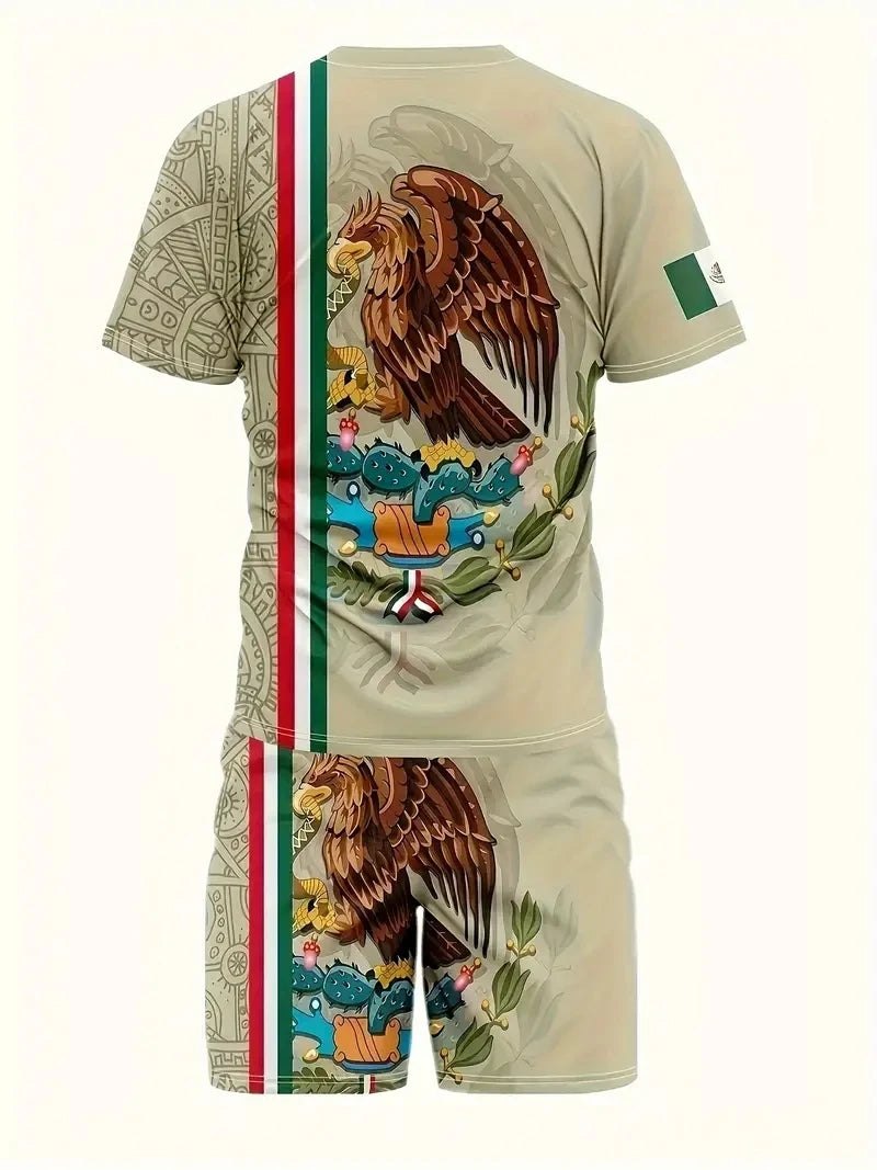 New Men's Two-Piece Plaid Print Fashion Men's Suit Summer O-Collar Short-Sleeved Polo Shirt + Shorts Two-Piece Men's Suit