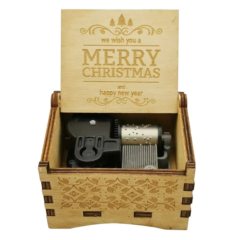 《We Wish You A Merry Christmas》Wooden 18-tone Music Box Desktop Decorative Ornaments New Year's Party Gift For Friends ﻿