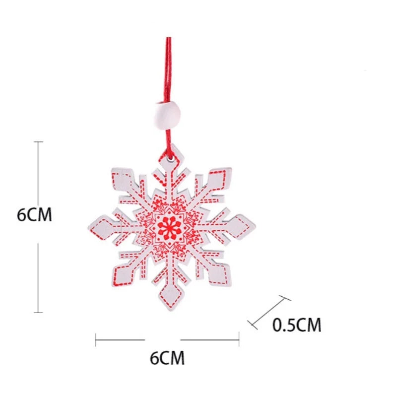 12Pcs/lot Merry Christmas Tree Decoration Wooden Hanging Pendant elk bells snowflake Xmas Ornaments New Year Home Decor Gifts