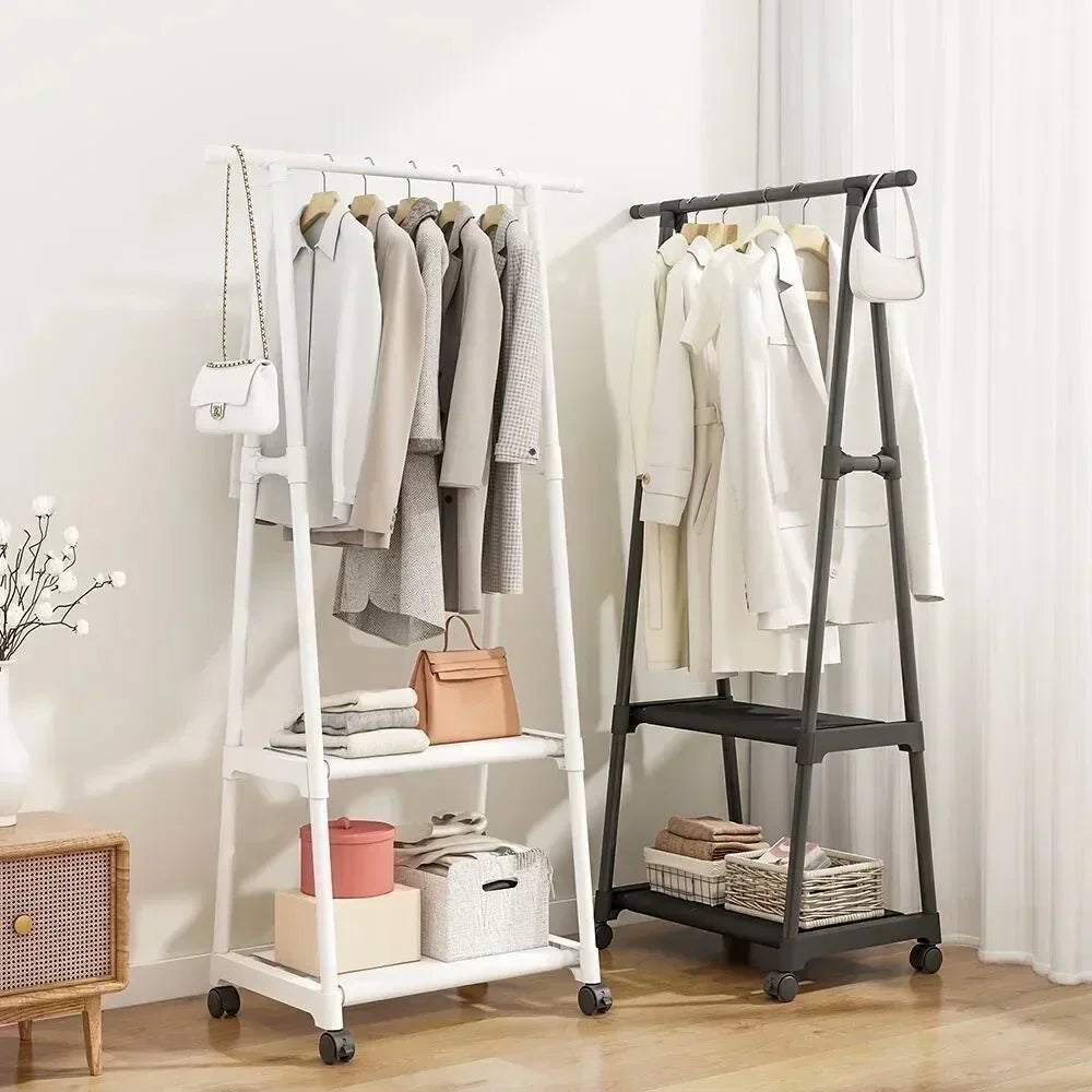 Simple Floor‑Standing Clothes Drying Rack with Wheels, Multifunctional Storage Garment Organizer, Practical Hanging Clothes Rack