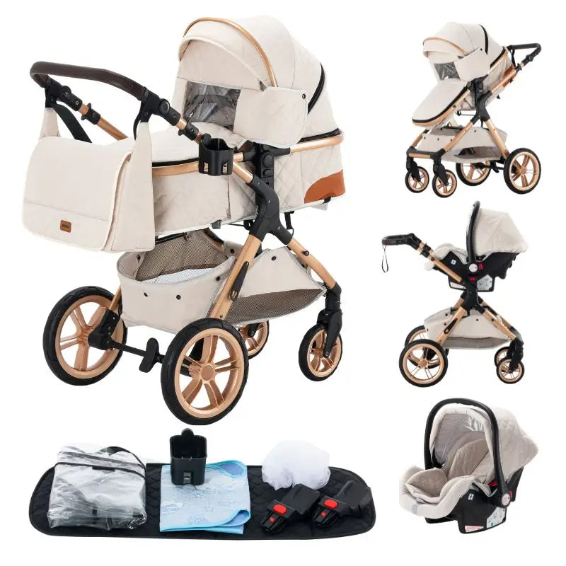 Newest 3 in 1 Baby Stroller Portable Travel Baby Carriage Folding Prams Aluminum Frame High Landscape Car for Newborn Baby