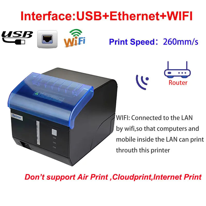 Xprinter 80mm Auto-cutter Thermal Receipt/Bill Printer 200MM/S POS With Usb/Ethernet/Bluetooth/Wifi For Kitchen/Restaurant