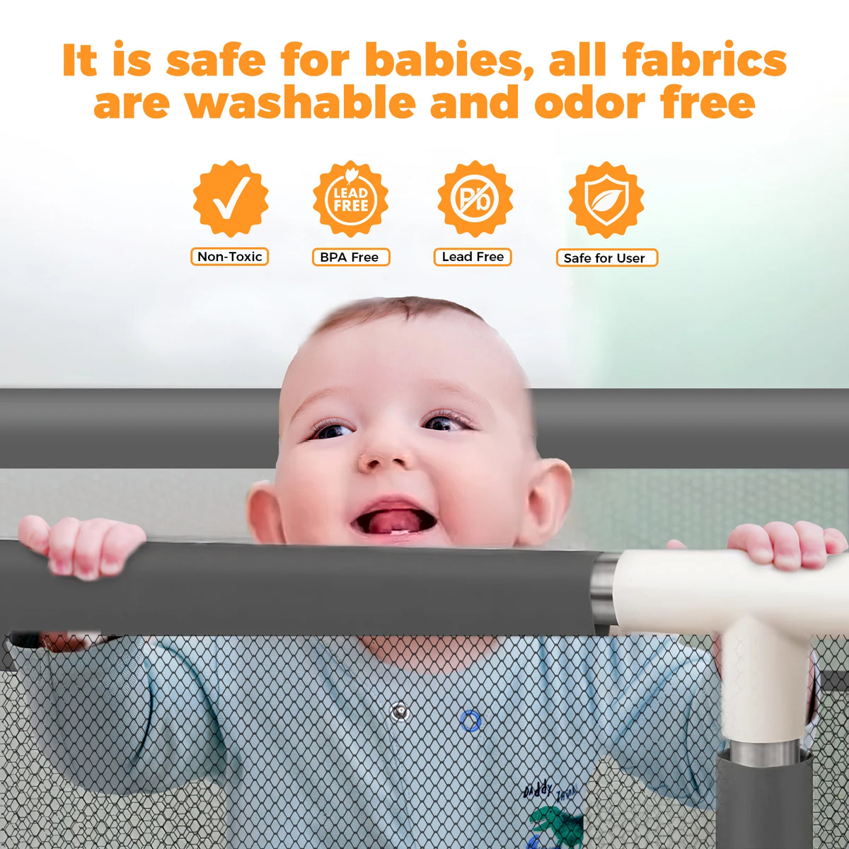 Baby Playpen with Breathable Net, with Basketball Basket and Football Frame, Foldable Activity Centre For Baby, 182 x 122 cm