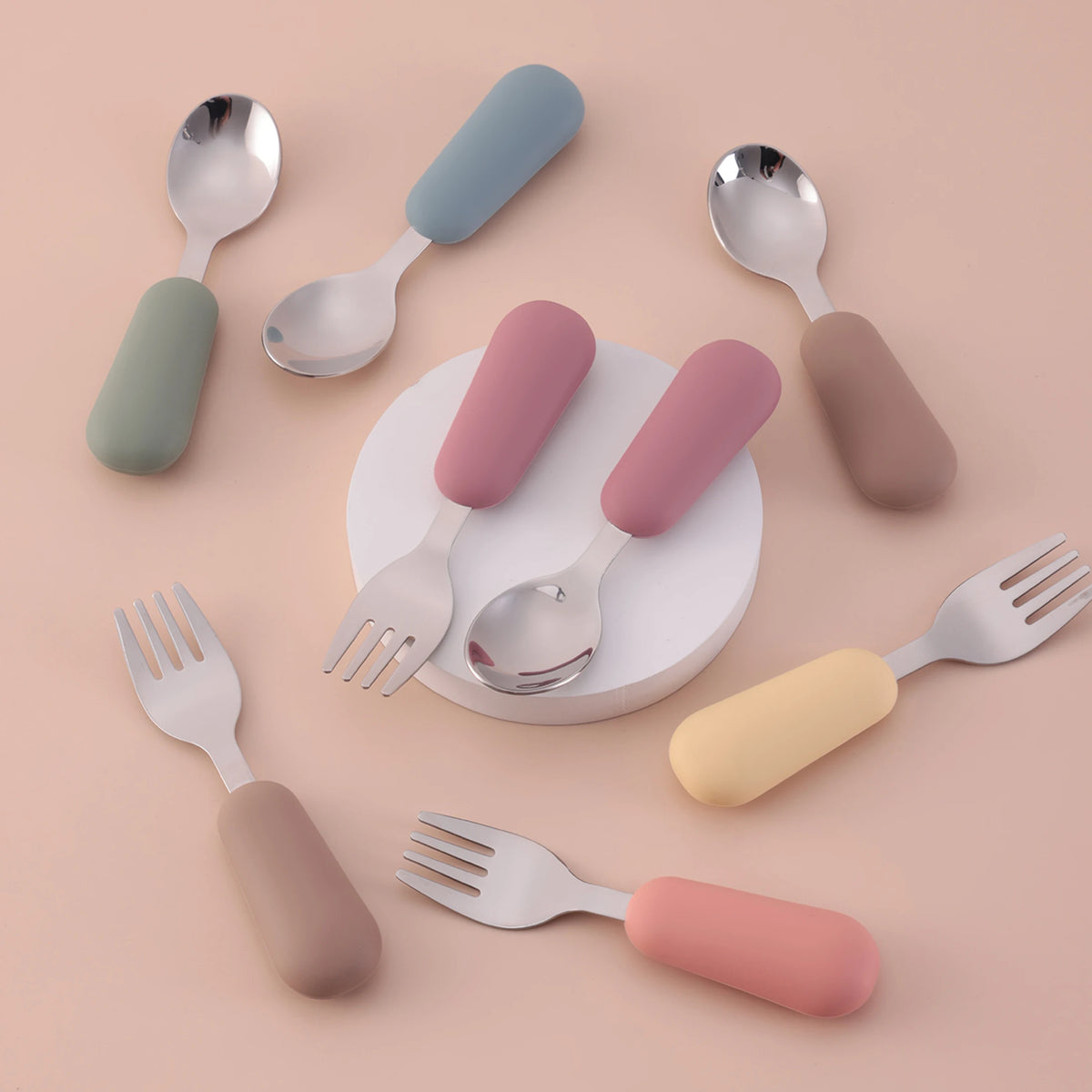 Color Kids 2PCS Stainless Steel Fork Spoon Baby Feeding Set Eco Friendly Toddler Utensil BPA Free Kids Dinnerware Baby Stuff