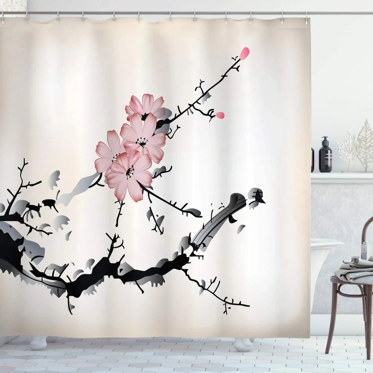 Rose Butterfly White Flower Shower Curtain Floral Print Waterproof Polyester Bathroom Curtain Fabric For Bathtub Decoration