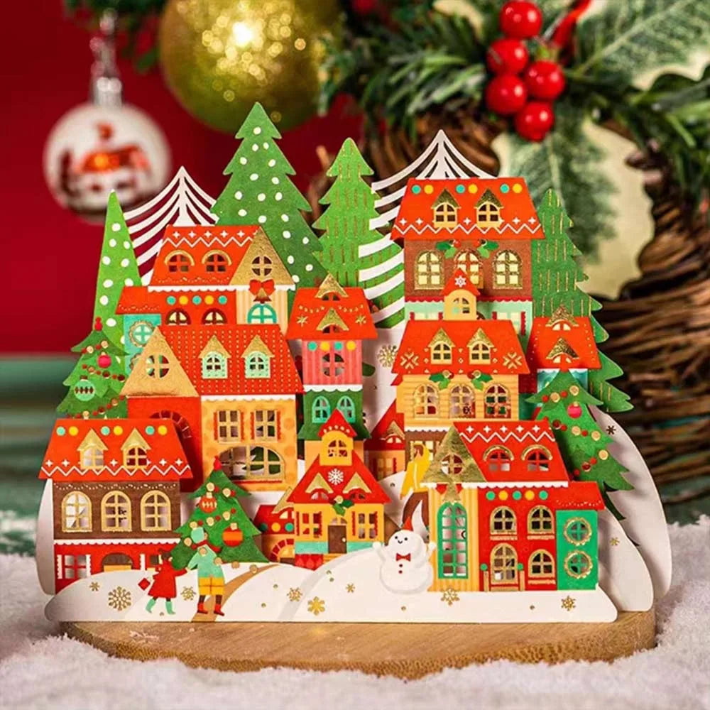 Paper Christmas 3D Greeting Card Gold Plated with Envelope Merry Christmas Blessing Cards Ornaments Craft Paper Carving Postcard