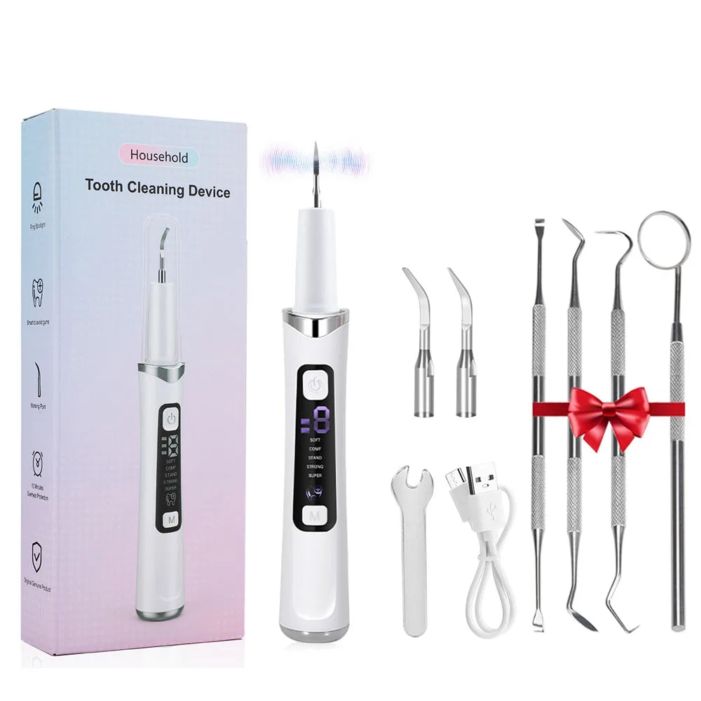 5 LED Light Ultrasonic Tooth Cleaner 9 Levels Dental Scaler Calculus Remover Plaque Stain Tartar Removal Teeth Cleaning Tools