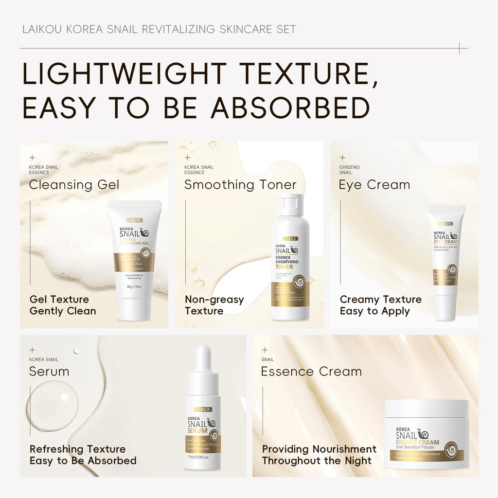 LAIKOU Snail 24K Gold Skincare Kit Snail Secretion Collagen Hyaluronic Acid Niacinamide Firming Brightening Full Face Care Set