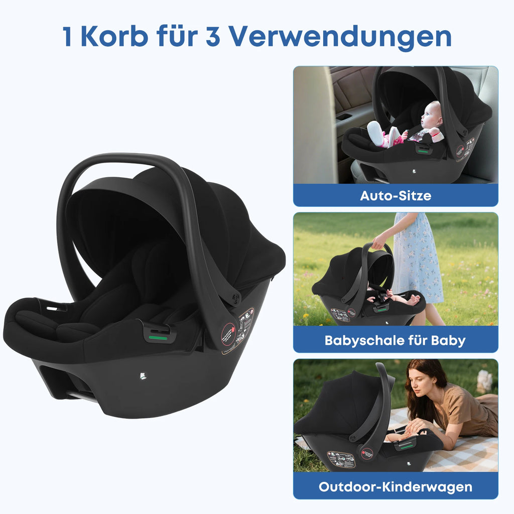 Infant Baby Car Seat Newborn 0-12 Months Max 12kg Sun Canopy Padded Seat 3-Point Safety Belt Side Protection I-Size Baby Car Seat