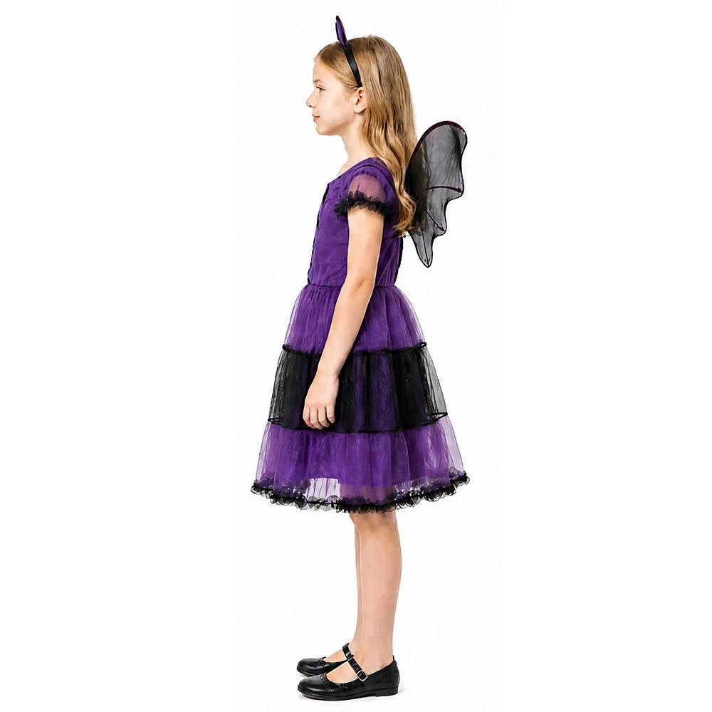 Halloween Witch Costume Girls Vampire Kids Clothes Animal Cosplay Dress With Wing Headwear Witch Role Play Clothes