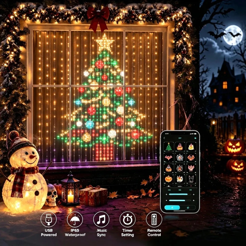 Icicle LED Curtain Lights Solar Waterproof Multicolor Outdoor Eaves Hanging Christmas Festival Yard Garden Tree Decor