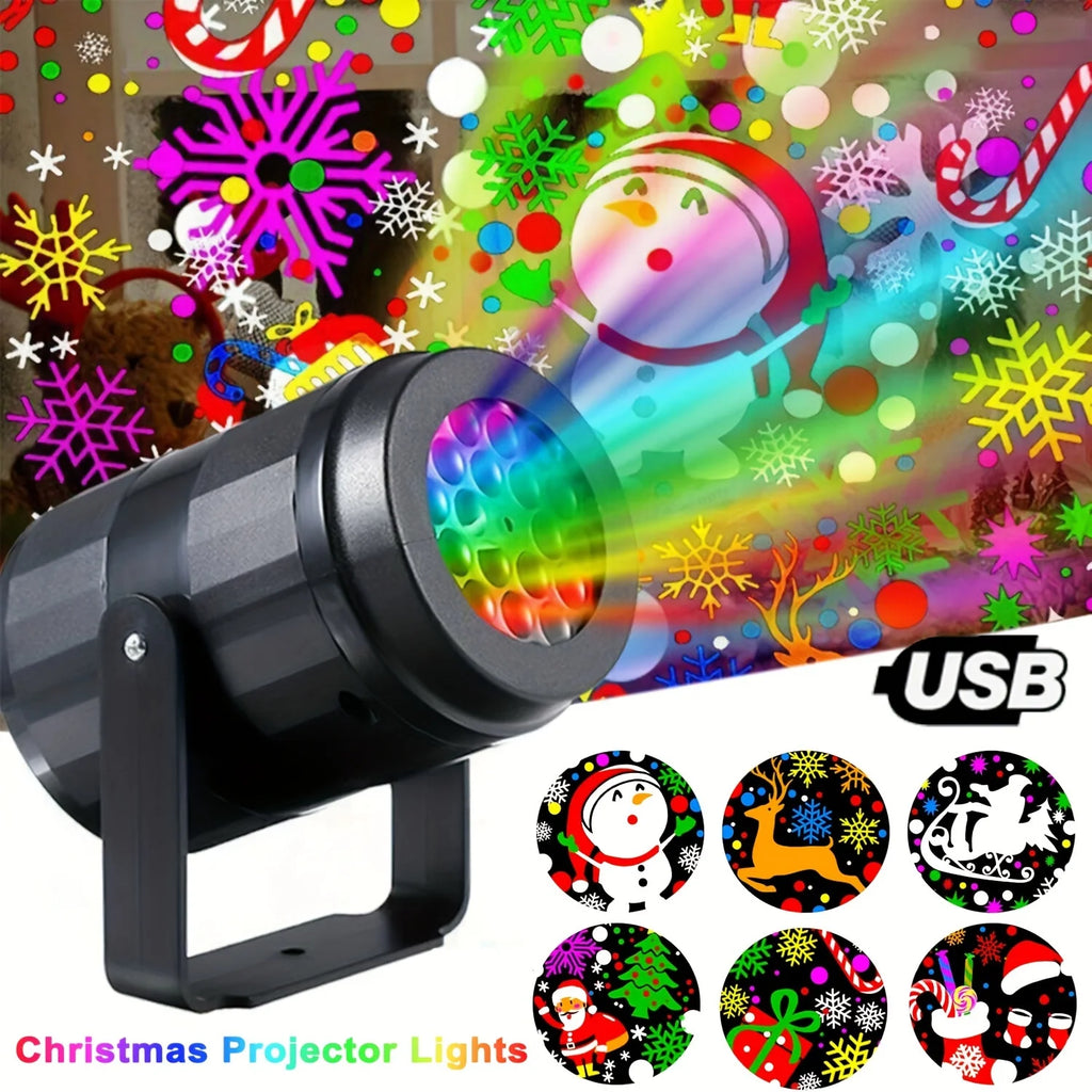 Christmas LED Projector Light, USB Powered, 16 Projection Patterns Santa Claus Snowflake, Indoor Party Home Decor Lamp for Chris
