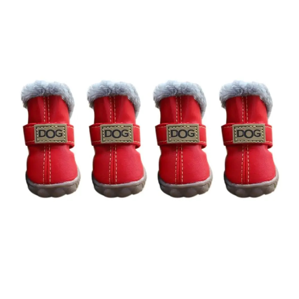 Soft Pet Snow Boots Puppy Rain and Snow Boots Warm Non-Slip Winter Dog Shoes Waterproof Plush/PU 4-Piece Set