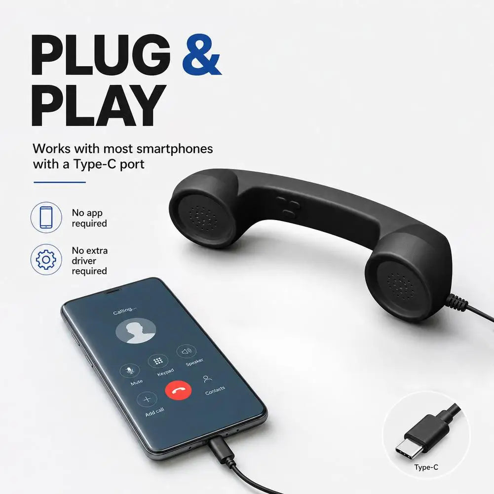 Retro Telephone Handset Receiver Type C 3.5mm Direct Plug Handheld For Mobile Phones PC Computer