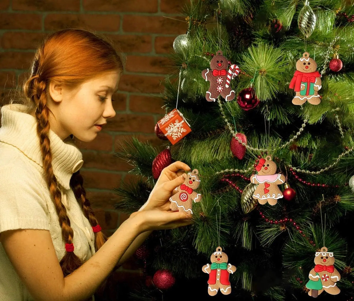 12 Pcs Gingerbread Man Ornaments for Christmas Tree,Assorted Gingerbread Figurines Ornaments, Christmas Tree Hanging Decorations