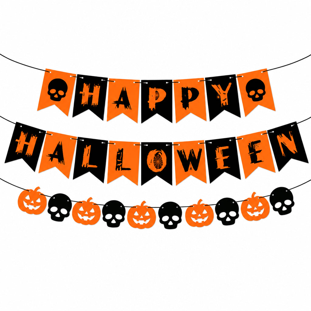 Halloween Party Decor Set Happy Pumpkin Banner Hanging Swirls Cake Topper Witch Ghost Castle Home Halloween Ornaments Supplies