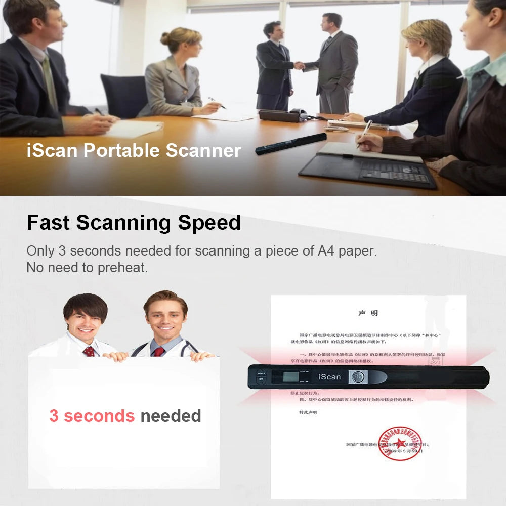 iScan Portable Mini Handheld Document Scanner A4 Book Scanner for JPG and PDF Formats 300/600/900 DPI