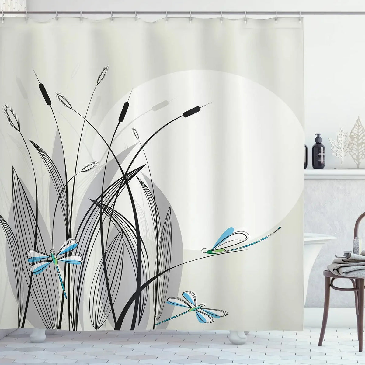 Rose Butterfly White Flower Shower Curtain Floral Print Waterproof Polyester Bathroom Curtain Fabric For Bathtub Decoration