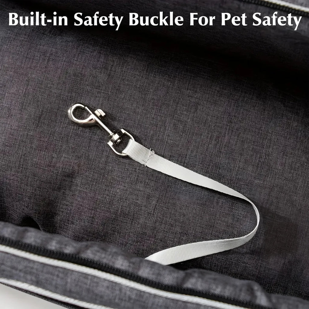 Grey Square Center Console Pet Nest All Season Universal 2 In 1 Car Dog Booster Seat Adjustable Shoulder Strap Removable Washable Car Armrest Pet Carrier Outdoor Hiking Travel Small Dog Cat Auto Safety Bed Pet Accessor