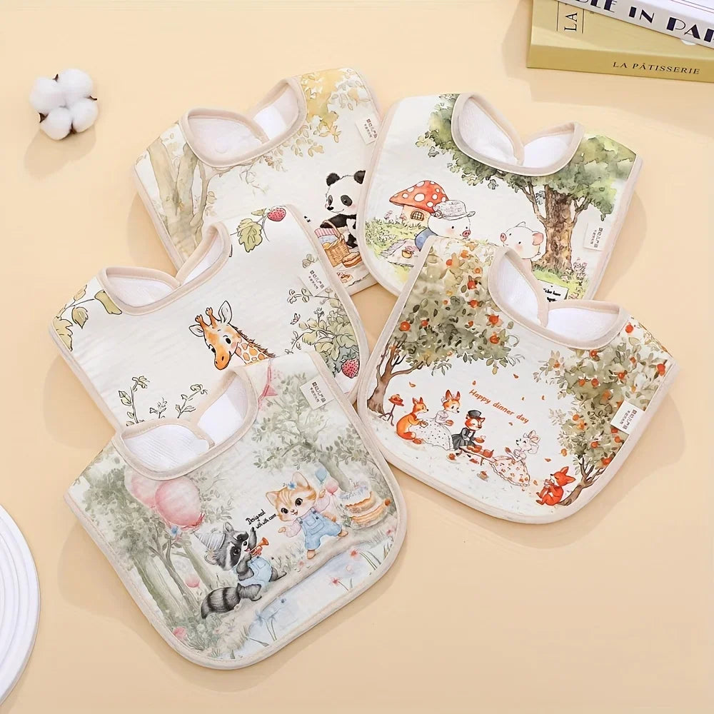Baby gauze bib, waterproof cartoon saliva towel, children's and baby products, baby meal bag bib