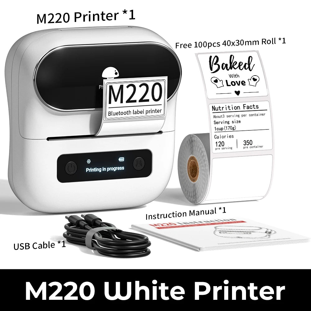 Phomemo 203dpi M110 M220 M108 Label Maker Tag Price Portable Thermal Label Printer with White Photo Labels for Bakery/Business
