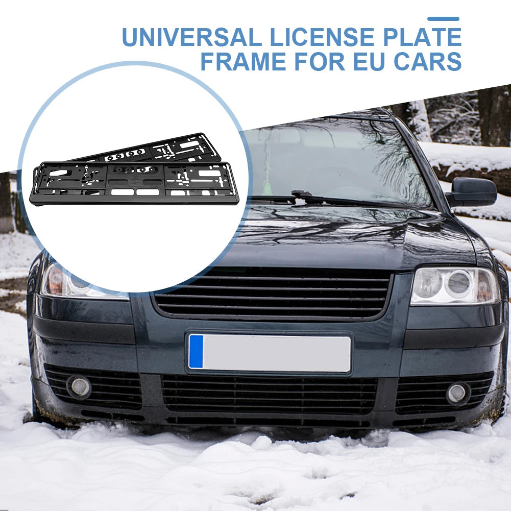 2Pcs Black EU Standard License Plate Holder Bracket Frame Anti-corrosion Waterproof Durable Car Auto Accessories Mount Cover