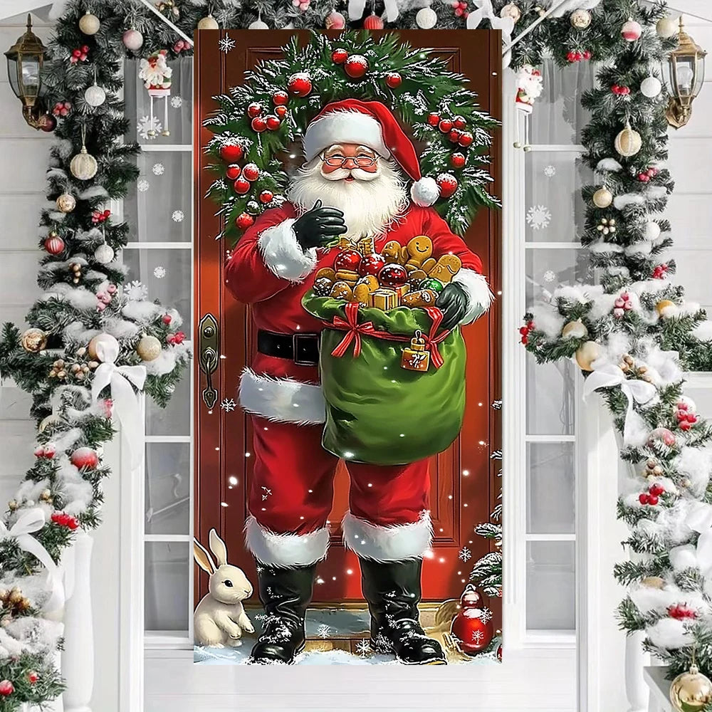 Christmas Door Hanging Banner Merry Christmas Decoration For Home  Navidad Christmas Wall stickers Xmas Gift New Year