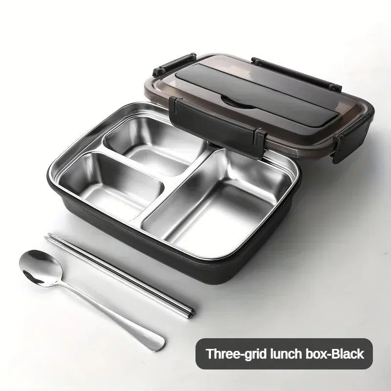 Leak-Proof Stainless Steel Lunch Box With 3/4 Compartments - Durable, Easy-Clean Bento Container For Students & Office Workers