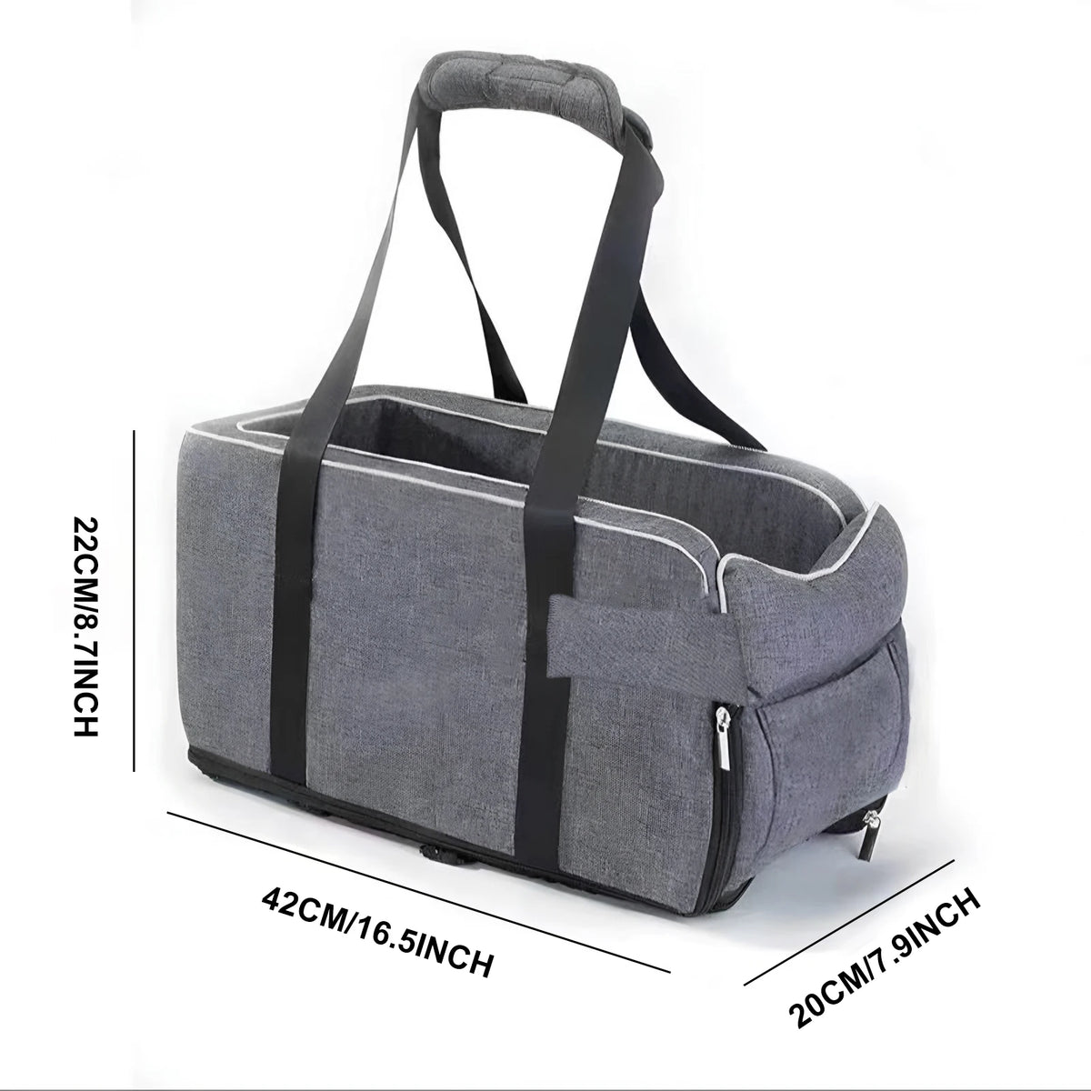 Grey Square Center Console Pet Nest All Season Universal 2 In 1 Car Dog Booster Seat Adjustable Shoulder Strap Removable Washable Car Armrest Pet Carrier Outdoor Hiking Travel Small Dog Cat Auto Safety Bed Pet Accessor