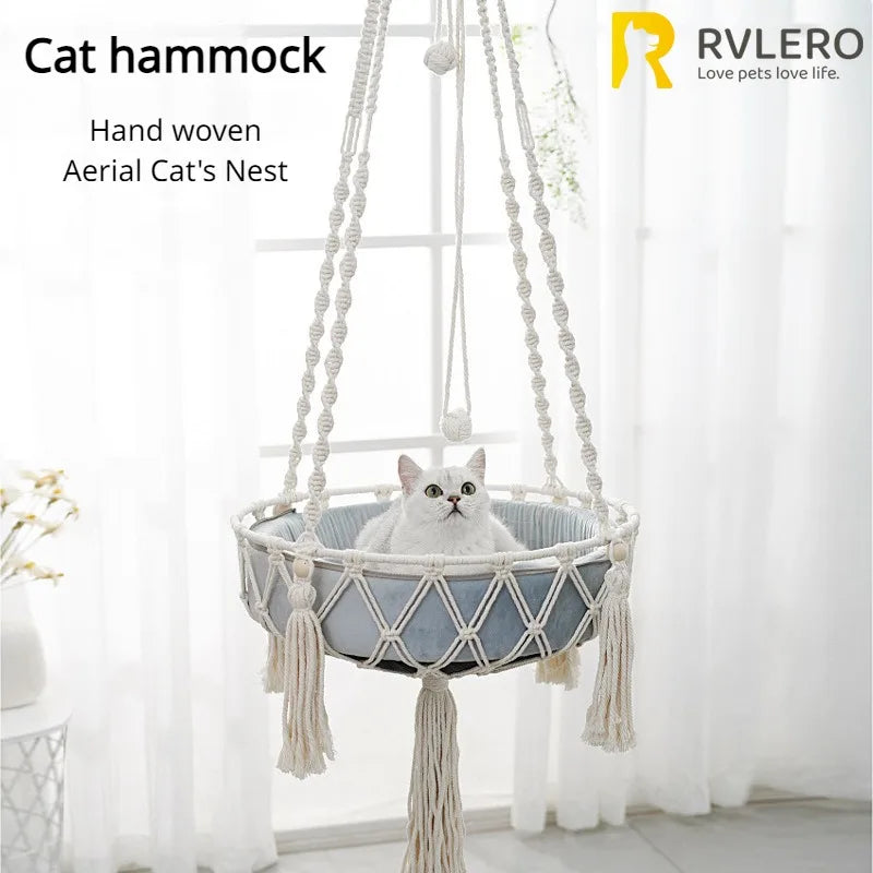 Winter Pet Hammock Cat Swing Hand-Woven Cotton Rope Cat Hanging Basket Kitten Hanging String Den Indoor Hanging Nest Pet Supplies