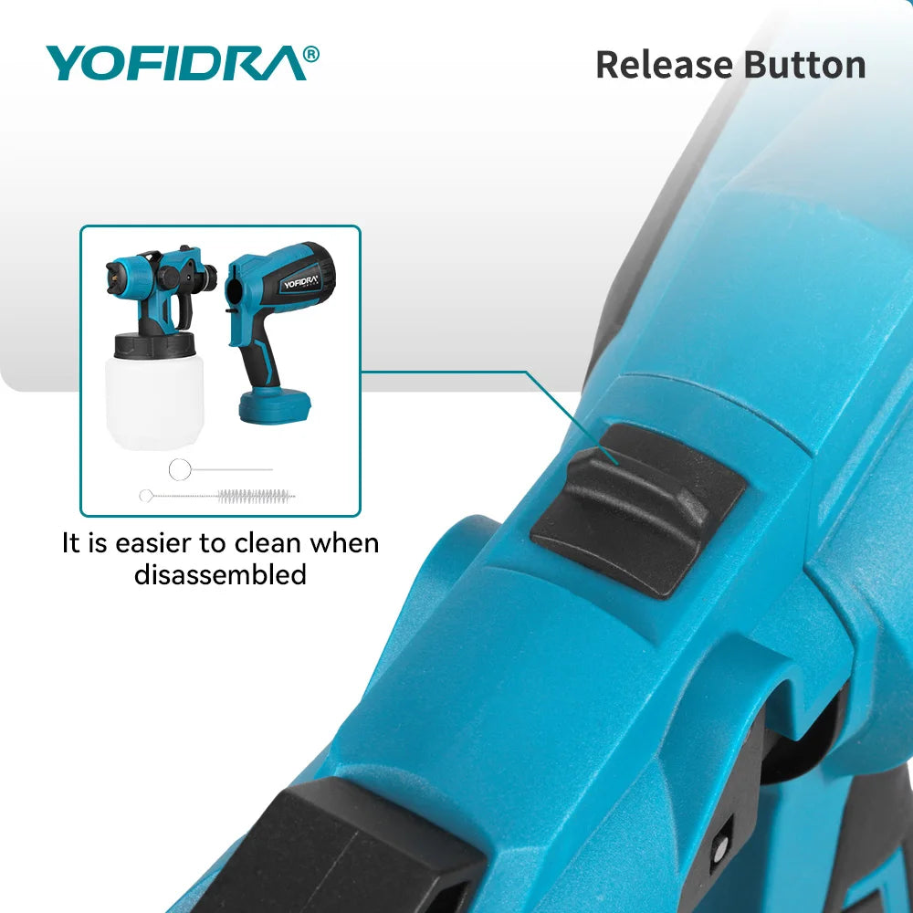 YOFIDRA 1000ML Cordless Electric Spray Gun 55000RPM Handheld Paint Sprayer Auto Coating Airbrush Tool for Makita 18V Battery Pin