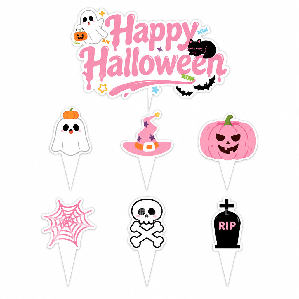 Halloween Party Decor Set Happy Pumpkin Banner Hanging Swirls Cake Topper Witch Ghost Castle Home Halloween Ornaments Supplies