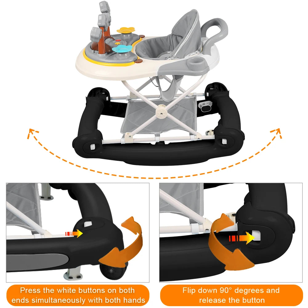 Baby Walker With Activity Center, Toy For First Steps With Play Arch, Height Adjustable, Baby Walker From 6 Months