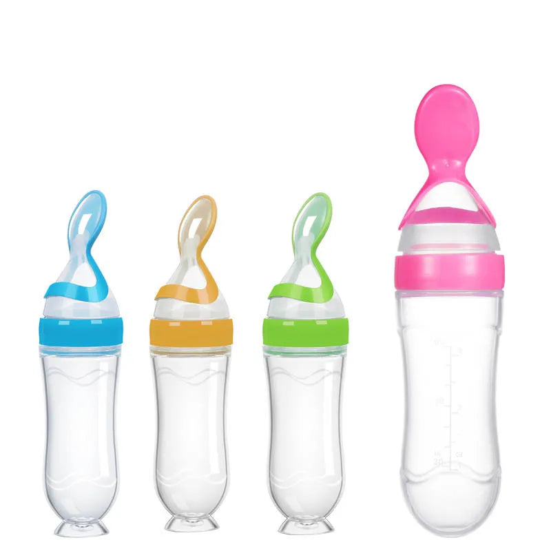 Baby Silicone Squeezing Feeding Bottle Newborn Baby Training Spoon Infant Cereal Food Supplement Feeder Baby Safe Tableware
