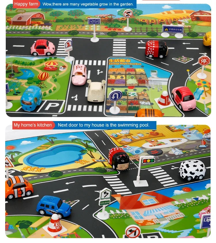 Baby Play Mat City Traffic Car Park Waterproof Parking Lot Kids Playmat Kids Rug Boy Girl Educational Toys for Children Map