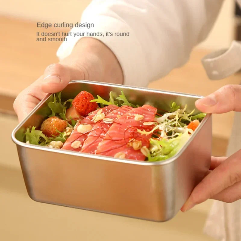 Stainless Steel Fresh-Keeping Box with Sealed Lid, Thickened Small Lunch Box, Camping Food Packaging and Storage Box