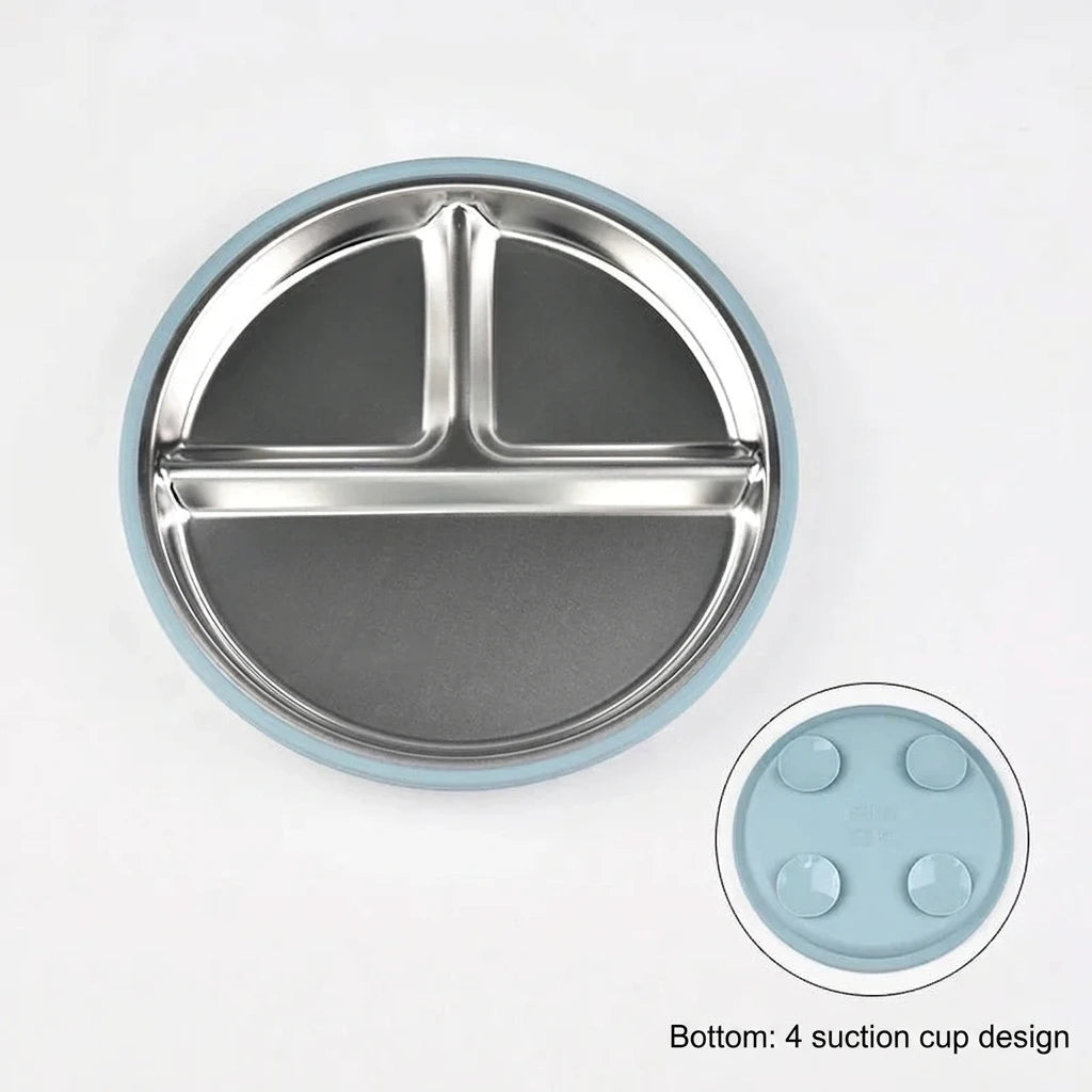 New 1PCS Stainless Steel Plate Detachable Suction Dishes Baby Feeding Sucker Bowl Food Grade Silicone Food Tray Tableware
