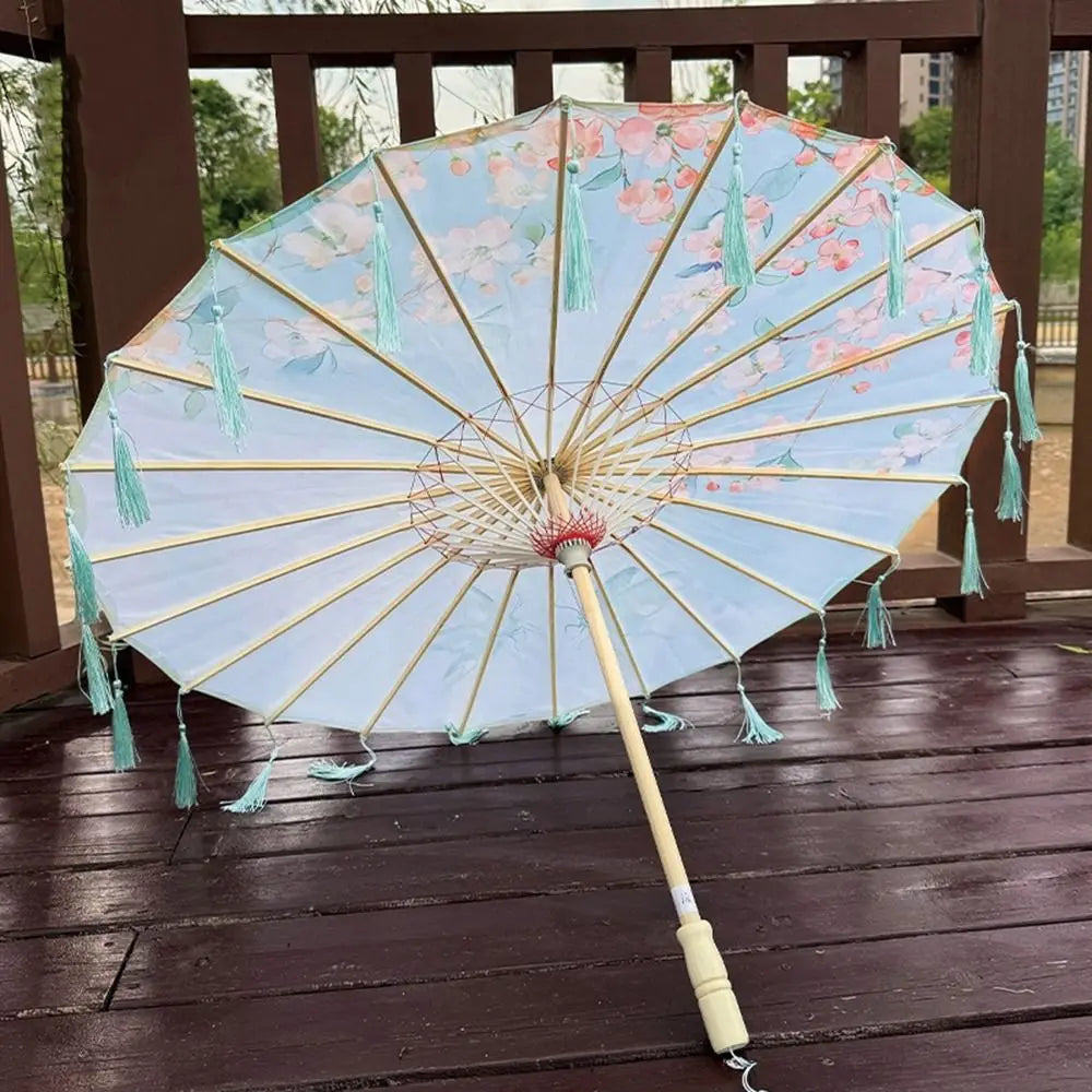 70cm Silk Fabric Tassel Umbrella Handheld Chinese Style Ancient Dance Umbrella Rainproof Decorative Classical Oil Paper Umbrella