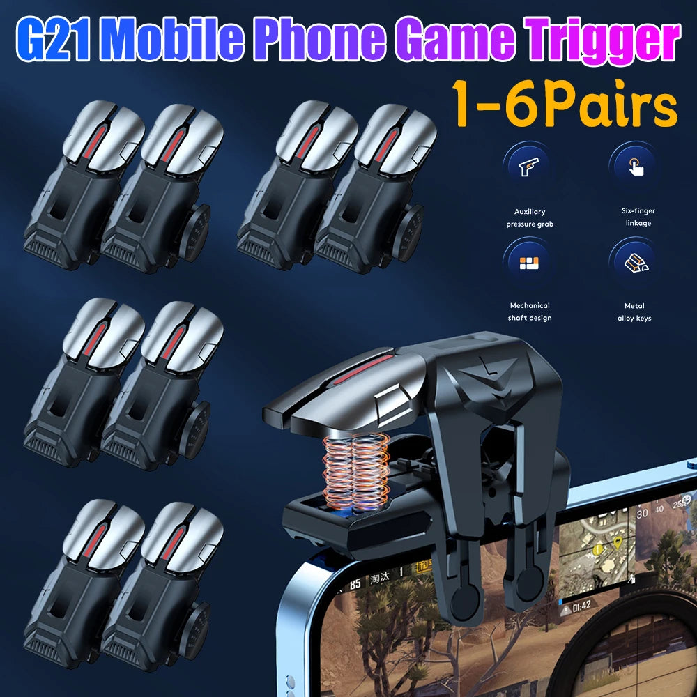 1-6Pairs G21 Mobile Phone Game Trigger Gamepad Joystick 6-Finger L1 R1 Key Button Game Fingertips For PUBG Game Controller New ﻿