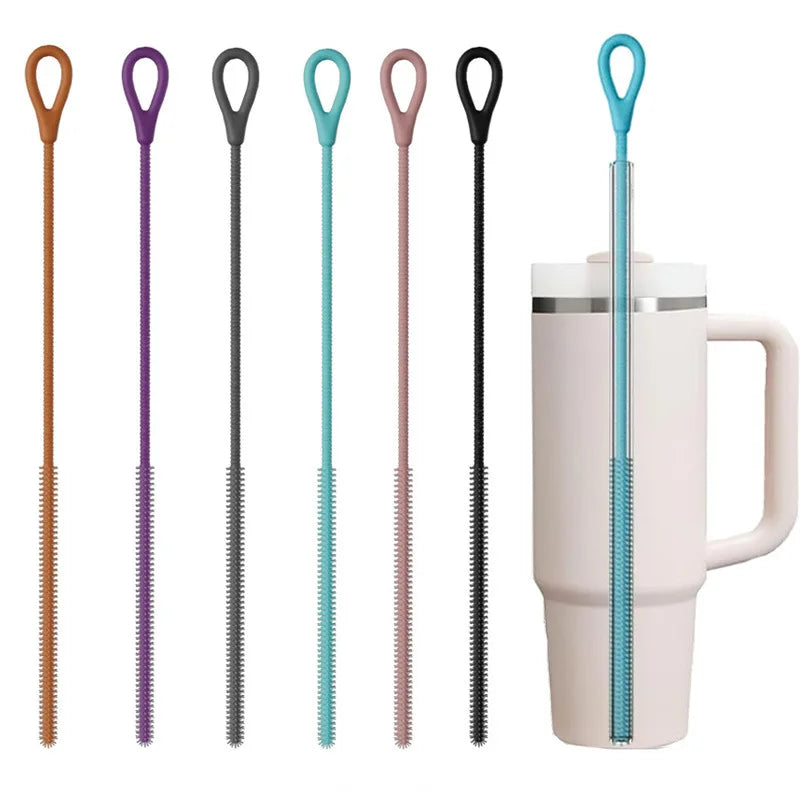 Silicone Wash Cup Brush with Long Handle Reusable Silicone Straw Cleaning Kit Diameter 6mm Bendable Soft Pipe Tube Cleaning