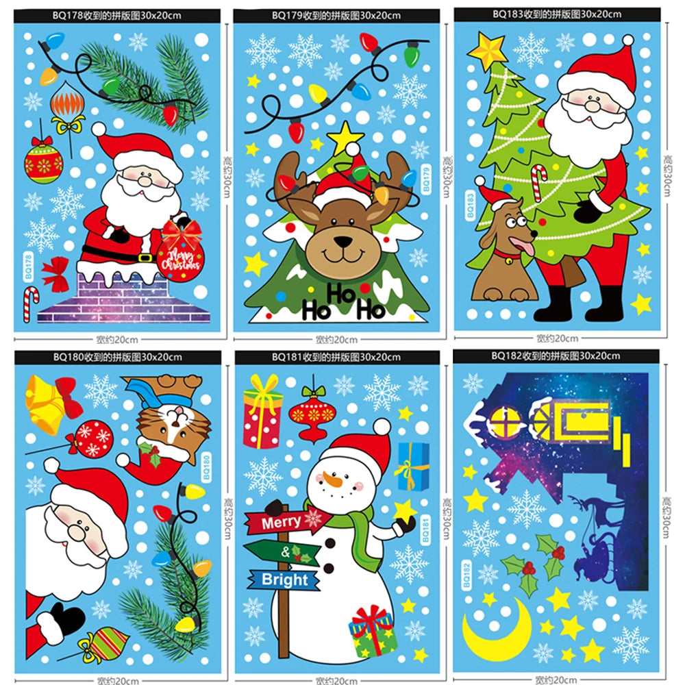 Christmas Window Stickers Santa Claus Reindeer Snowflake Static Window Clings Merry Christmas Glass Decals New Year Party Decors