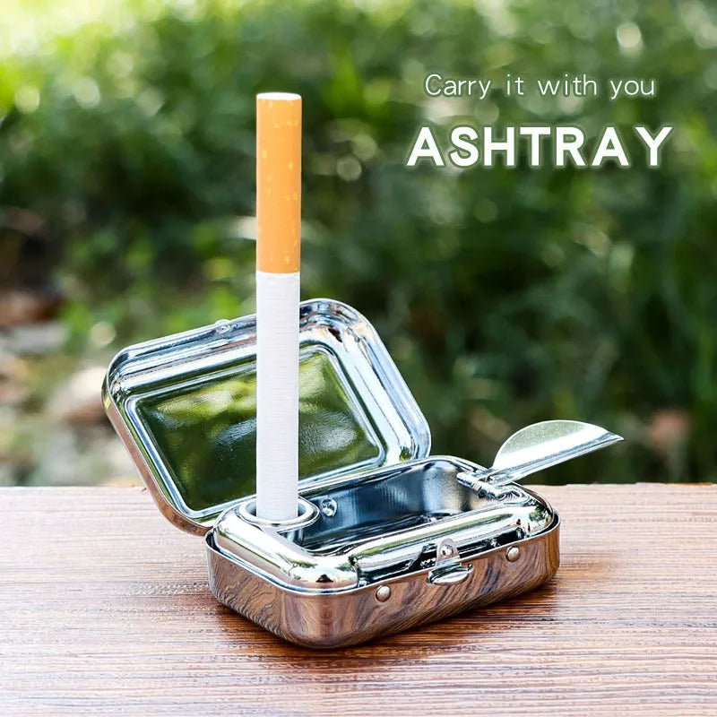1pcs Stainless Steel Ashtray with Lid Smokeless Portable for Car Home Outdoor