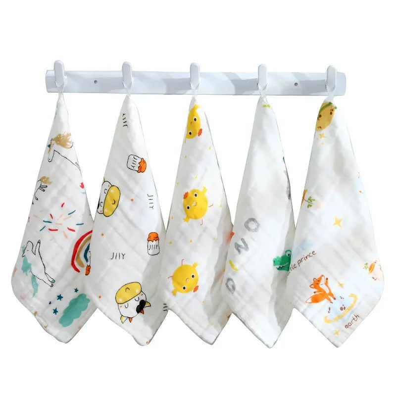 5PC Towel 25 * 25cm Six Layer Gauze Cotton Face Wash Waby Towel Kids Baby Newborn High-Density Fashion Cartoon Handkerchief New