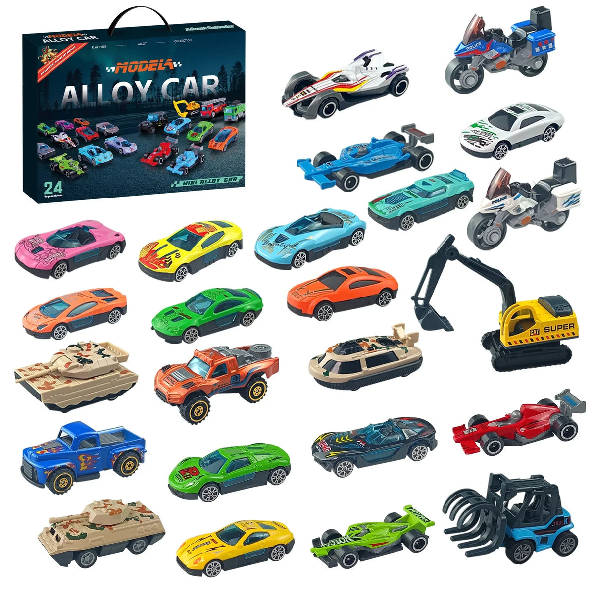 Christmas Gifts Advent Calendar 24 Days Alloy Car Inertial Vehicle Model Children's Toy Metal Cars Set Toys for Boy Kid New Year